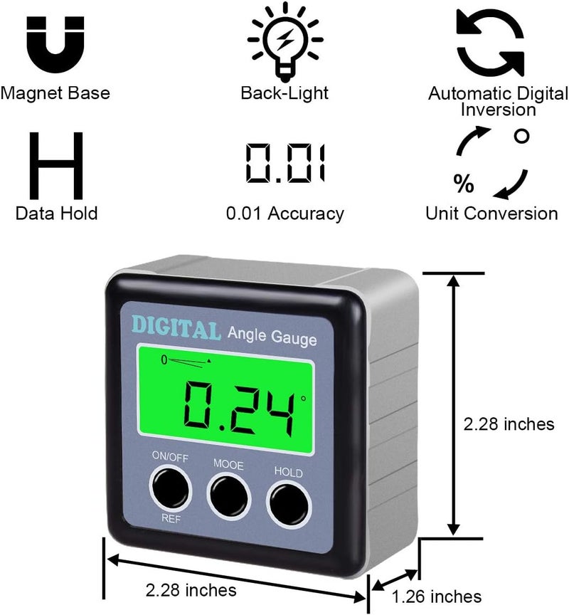 OUTIL Digital Angle Gauge, Angle Finder Magnetic Digital Level Protractor, Table Saw Accessories with LCD Backlight Display Data Hold and V-groove & Magnetic Base - Image 2